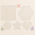 Five clear fuse bead pegboards in basic shapes