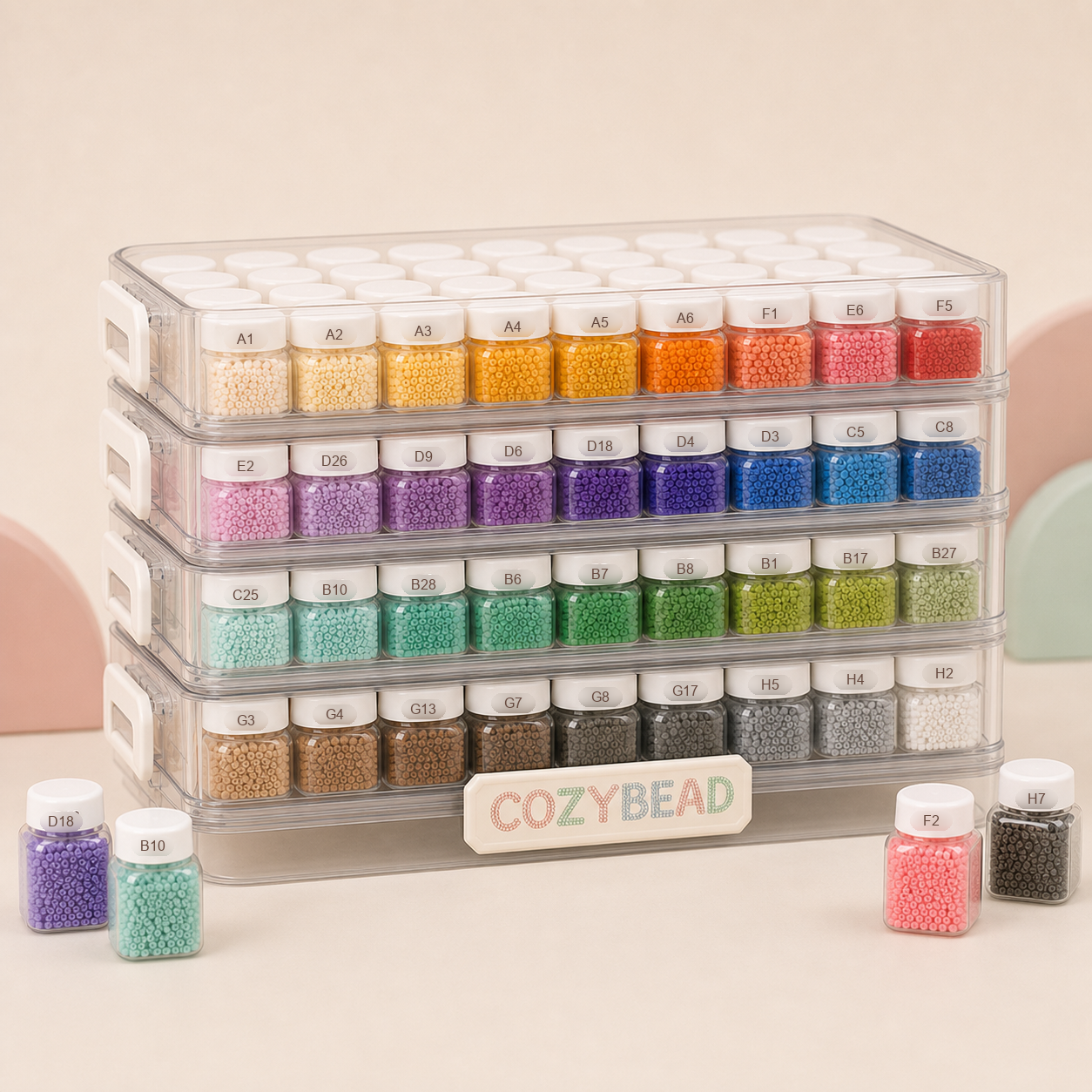 CozyBead 221-Color Bottle Bead Set in a four-layer organizer