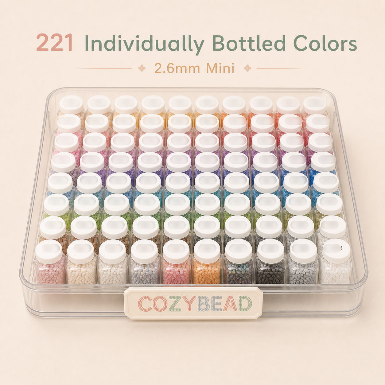 Top view of the CozyBead 221-Color Bottle Bead Set