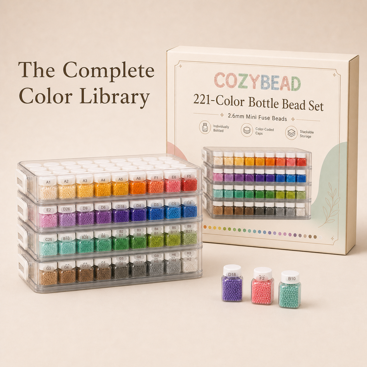 CozyBead 221-Color Bottle Bead Set with retail packaging
