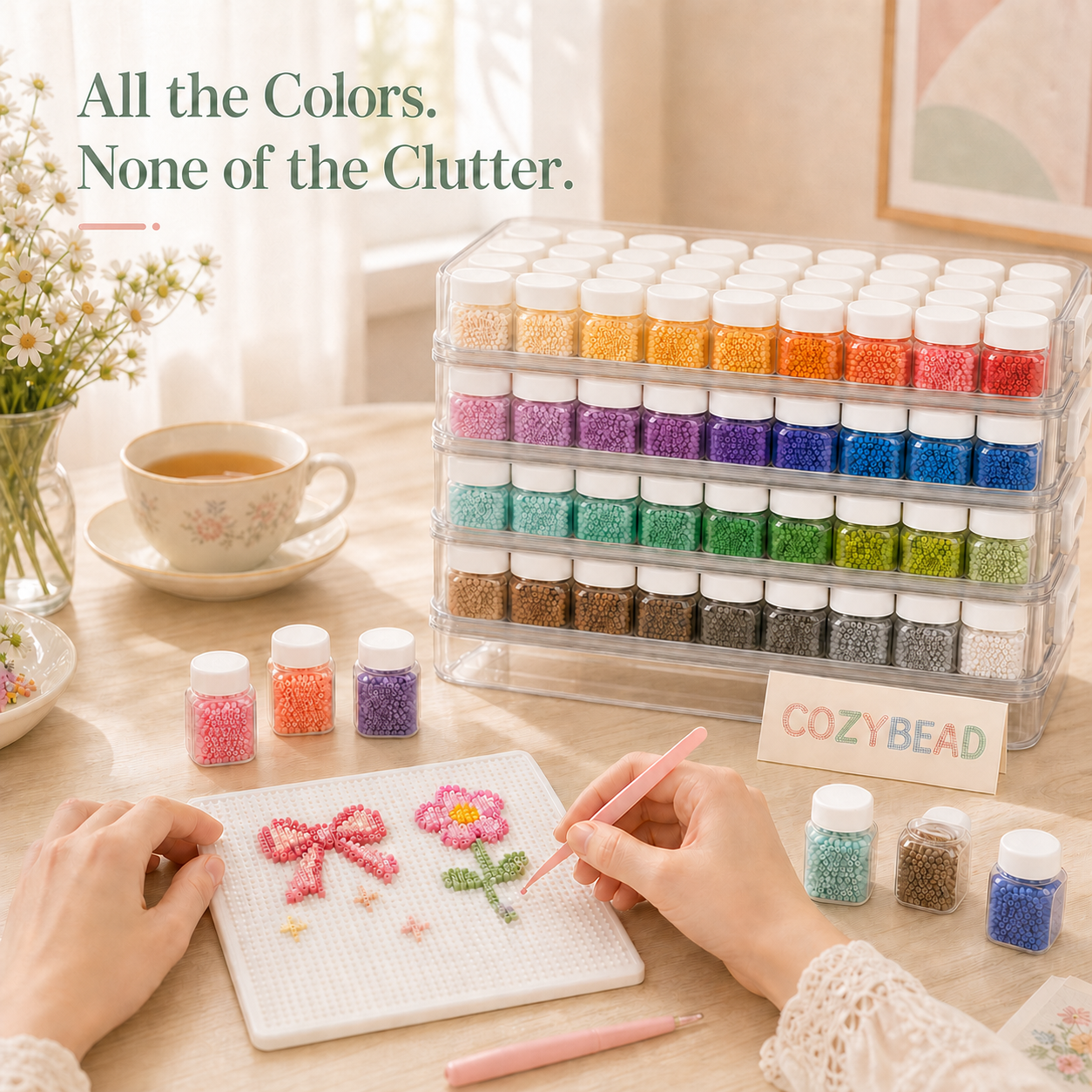 CozyBead 221-Color Bottle Bead Set in a creative workspace