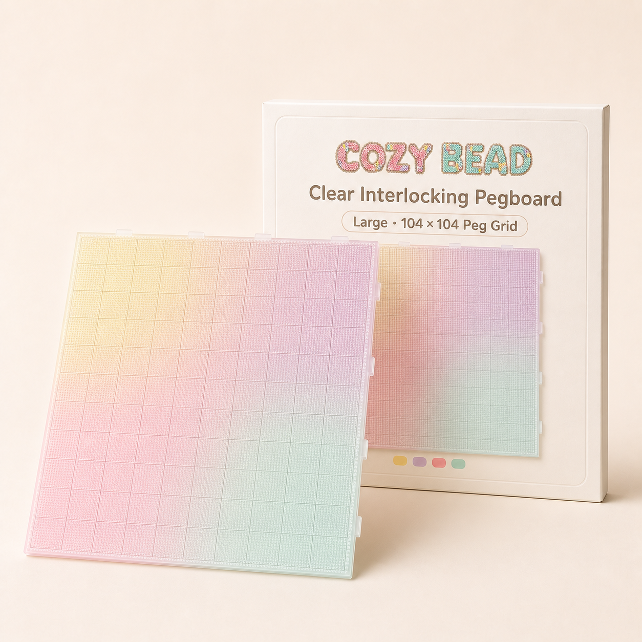 CozyBead large clear interlocking pegboard — product and packaging
